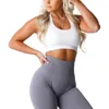 Yoga-Outfit NVGTN Limitless gerippter nahtloser Neckholder-BH Spandex Frau Fitness elastische atmungsaktive Brustvergrößerung Freizeit Sportunterwäsche 230613