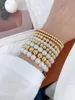 Link Bracelets 6Pcs Women's Fashion Pearl Shell Elegant Adjustable Bracelet Gold Color Bead Ball Chain Bangle Daily Life Jewelry Gift