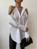 Women's Blouses & Shirts Designer Womens Spring Print Tops Long Sleeved Casual Off Shoulder Shirt Free Ship C4X8