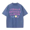 Camisetas masculinas Go On Crying Tomorrow Face triste Camisetas masculinas lavadas com suor no verão Roupas de tamanho grande Roupas de rua soltas Camisetas unissex de algodão