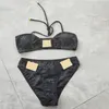 Luxe Femmes Bikinis Ensemble Designer Halter Maillots De Bain Noir Sexy Split Rembourré Maillots De Bain À La Mode Plage Piscine Spa Maillots De Bain Plage Vacances Soutien-Gorge Mémoires