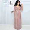 Women's Swimwear Long-Sleeved Pleated Maxi Skirt With Belted Glitter Evening Dress