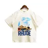 Rhudes MensTシャツ高品質のテスデザイナーカジュアルファッション半袖ヨーロッパアメリカ人女性丸い首Tシャツ24SS 424