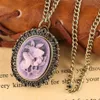 Collier de montre de poche papillon violet - Mouvement à quartz de style rétro Steampunk Cadeau idéal pour les femmes et les filles249A