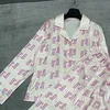 Womens Pajamas Fashion Casual Printed Long Sleeved Two Piece Spring Autumn Loose Ice Silk Satin Section Sleepwear