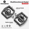 Bike Pedals ROCKBROS Bicycle Pedal Non-Slip MTB Bike Pedals Aluminum Alloy Flat Platform Applicable SPD Waterproof Cycling Accessories 230614