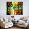 Modern Cityscapes Canvas Art Foglie autunnali Dipinti ad olio realizzati a mano per la decorazione domestica contemporanea