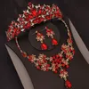 Jóias de cabelo de casamento barroco vintage vermelho cristal nupcial jóias de cabelo para casamento tiaras e coroas com colar brincos conjuntos princesa rainha diademas 230614