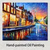 Pintura em tela de belas artes Amsterdã Domingo à noite Trabalho artístico contemporâneo Decoração de parede de paisagem