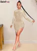 Actieve Jurken Weird Puss Pearl Mesh Sexy Jurk Kwastje Zijsplit Lange mouw Elastiek Bodycon Trend Verjaardag Middernacht Party Outfit 230614