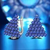 Boucles d'oreilles à tige authentique couleur argent majestueux bleu CZ Zircon cristal arbre de noël avec blanc clair bijoux cadeau Ed31