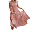 Podstawowe sukienki swobodne Kobiety Kobiety Dress Floral Print koronkowy frędzko duża sukienka na brzeg letnie vintage maxi sukienka plaża 230614