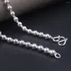 Chains Real 999 Fine Silver Necklace 5mm Bead Link Chain 17.7inch For Women