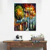 Cityscapes Canvas Art After A Night Rain Beautiful Street Landscape Handmade Painting for Modern Home Office