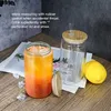 USA /CA Local Warehouse 16oz Sublimation Glass Beer Mugs Frosted Clear Can Shaped Tumbler Cups with Bamboo Lid Plastic Straw Coffee Soda Glasses Party Supplies 0614
