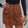 Skirts Women Fashion O-Ring Zipper Decorative Pocket Front Corduroy Winter Mini Skirt High Waist Solid Elegant Slim Bodycon