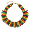 Collier tour de cou motifs de Style africain accessoires de bijoux pour femmes perles de bois faites à la main colorées chaînes multicouches collier de cou perlé