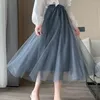 التنانير الكورية الأزياء harajuku kawaii y2k midi maxi tulle تنورة الربيع الخريف الطويل عالي الخصر الشارع الوردي الأسود