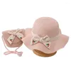 Cappelli Simpatici fiocchi Cappello di paglia Set borsa per bambina Secchiello estivo con borsa coordinata Protezione UV Bambini Spiaggia Sole 2-5 anni