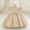 Girl Dresses Kids Exquisite Training Performance Dress High O-Neck Puff Sleeve First Communion Gown Ruffles Beading Bow Evening