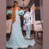 Sparkly Light Blue Evening Dress Sequined Formal Occasion Elegant Party Mermaid Prom Dresses Sheath Off The Shoulder Robe De Bal Custom Gown