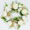 Decorative Flowers Practical Flower Garland Anti-fade Faux Silk Artificial White Wedding Wreath Door Pendant