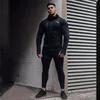 Męskie dresy męskie ślady czarne sportowe bawełniane zapinane na bluzę z kapturem z kapturem ustawiają siłownię trening kulturystyczny fitness