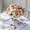 Dekorativa blommor Autumn Hybrid Artificial Tea Rose Bridal Bouquet For Home Wedding Festival Party Jul dekoration Silk Fake Plants