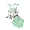 Clothing Sets 2023-03-07 Lioraitiin 0-4Years Baby Girls 2Pcs Summer Clothes Suit Leaves Flower Print Peplum Camisole Loose Fit Shorts