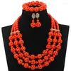 Necklace Earrings Set 2023 Latest Peach Coral Beads African Women Jewelry Handmade Balls Chunky Bib Wedding CL035