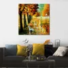 Vibrante pittura a olio Street Landscape Autumns Kiss Handmade Canvas Art Contemporary Loft Decor