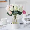 Dekoratif çiçekler beyaz yapay pembe ipek çay gül tomurcukları ev oturma odası için vazo noel el parti düğün dekorasyon sahte bitkiler