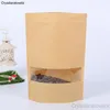 Embalagem para presente 100/50 unidades Embalagem com zíper Bolsa de janela de papel kraft Stand up Presente Alimentos secos Frutas Embalagem de chá Bolsas com zíper Sacos de vedação automática 230613