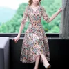 Feestjurken Zomer Bloemen Natuurlijke Zijde V-hals Midi Jurk Vrouwen Boho Mode Licht Strand Zonnejurk 2023 Koreaanse Elegante Bodycon Casual