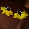 4 cm perle en mousseline de soie fleur boucles d'oreilles pour femmes personnalité 2023 nouveau blanc rose vif jaune