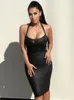 Casual Jurken Kors Zomer Dames Halter Backless Zwart Mesh Bronzing Bodycon Bandage Jurk Avondclub