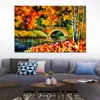 Contemporary Canvas Art Living Room Decor Fall Bridge Hand Painted Oil Painting Landscape Vibrant