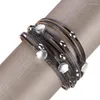 Bedelarmbanden ALLYES Boho metalen omhulsel kralen lederen armband voor vrouwen mode handgemaakte gevlochten meerlagige wrap strand sieraden