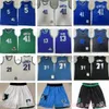 スローバックケビン21ガーネットレトロステッチバスケットボールジャージDirk 41 Nowitzki Steve 13 Nash Jason 5 Kidd Black White 1998-99 Blue 2003-04ショーツ