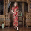 Roupas étnicas verão estilo chinês estampado floral vermelho cheongsam vintage feminino longo vestido qipao