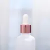 Klare Milchglas-Parfümflasche für ätherische Öle, flüssiges Reagenz, Pipette, Tropfflasche mit Roségoldverschluss, 5–100 ml