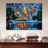 Eigentijds Abstract Art Capitol at Night Washington Met de hand gemaakt kunstwerk op Canvas Rest Room Decor