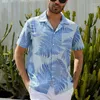 Camisas casuais masculinas Verão Roupa de praia masculina Manga curta com estampa de folhas soltas Moda Estilo de férias