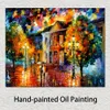 Stunning Landscape Canvas Art Autumn Day Hand Painted Urban Streets Painting Lobby Decor