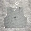 Colete com design cropped bordado de malha regata para mulheres verão sem mangas esportes malha camiseta camiseta para ioga