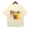 디자이너 Rhude Mens 티셔츠 남자 여자 고급 브랜드 티 티 셔츠 여름 라운드 넥 짧은 슬리브 야외 패션 레저 순수면 프린트 애호가 의류