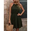 Casual Dresses LiTi Women Street Hipster Dark Green Polka Dot Hang Neck Pencil Skirt Sleeveless Waist Dress Short Summer