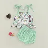 Clothing Sets 2023-03-07 Lioraitiin 0-4Years Baby Girls 2Pcs Summer Clothes Suit Leaves Flower Print Peplum Camisole Loose Fit Shorts