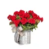 Fleurs décoratives artificielles géranium rouge seau couronne fausse guirlande printemps été fête décor pour porte d'entrée