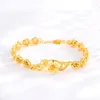 Länkarmband riktiga 18k guldpläterade armband för kvinnor bröllopsdag smycken känslig blomma gul färg bijoux inte blekna för alltid